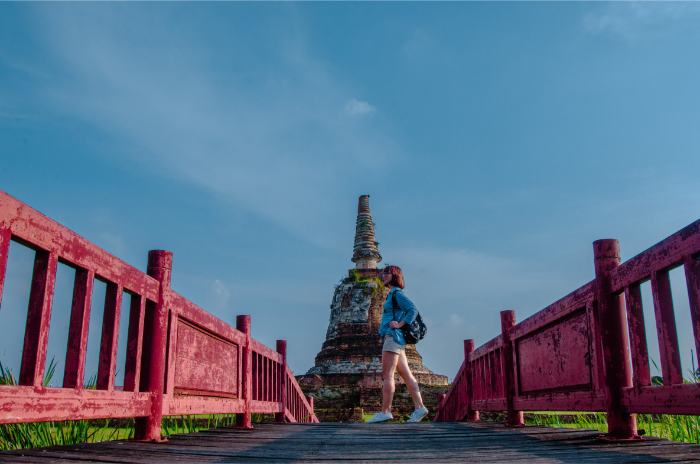 red bridge at Wat Chang Ayutthaya Thailand