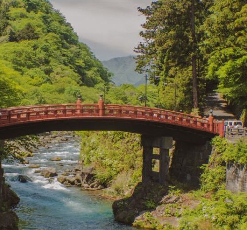 red bridge in Nikko Japan