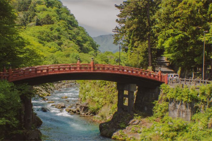 red bridge in Nikko Japan