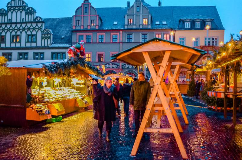 Weimar Christmas market at night on town square
