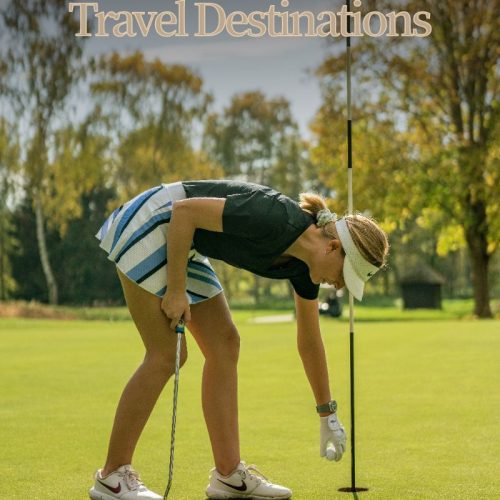 woman placing a golf ball on a green lawn