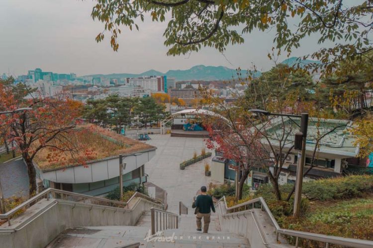 view of stairs leading to plaza on mountain in Seoul