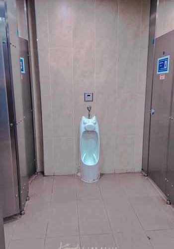 white urinal in the shape of an animal face at the wall in a Seoul bathroom
