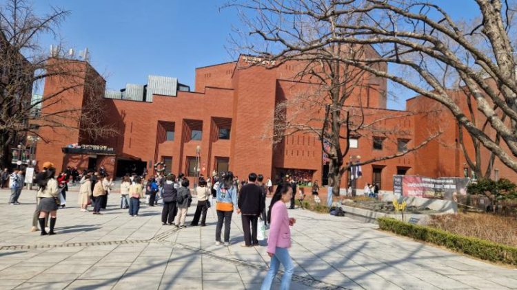 modern red brick theater building